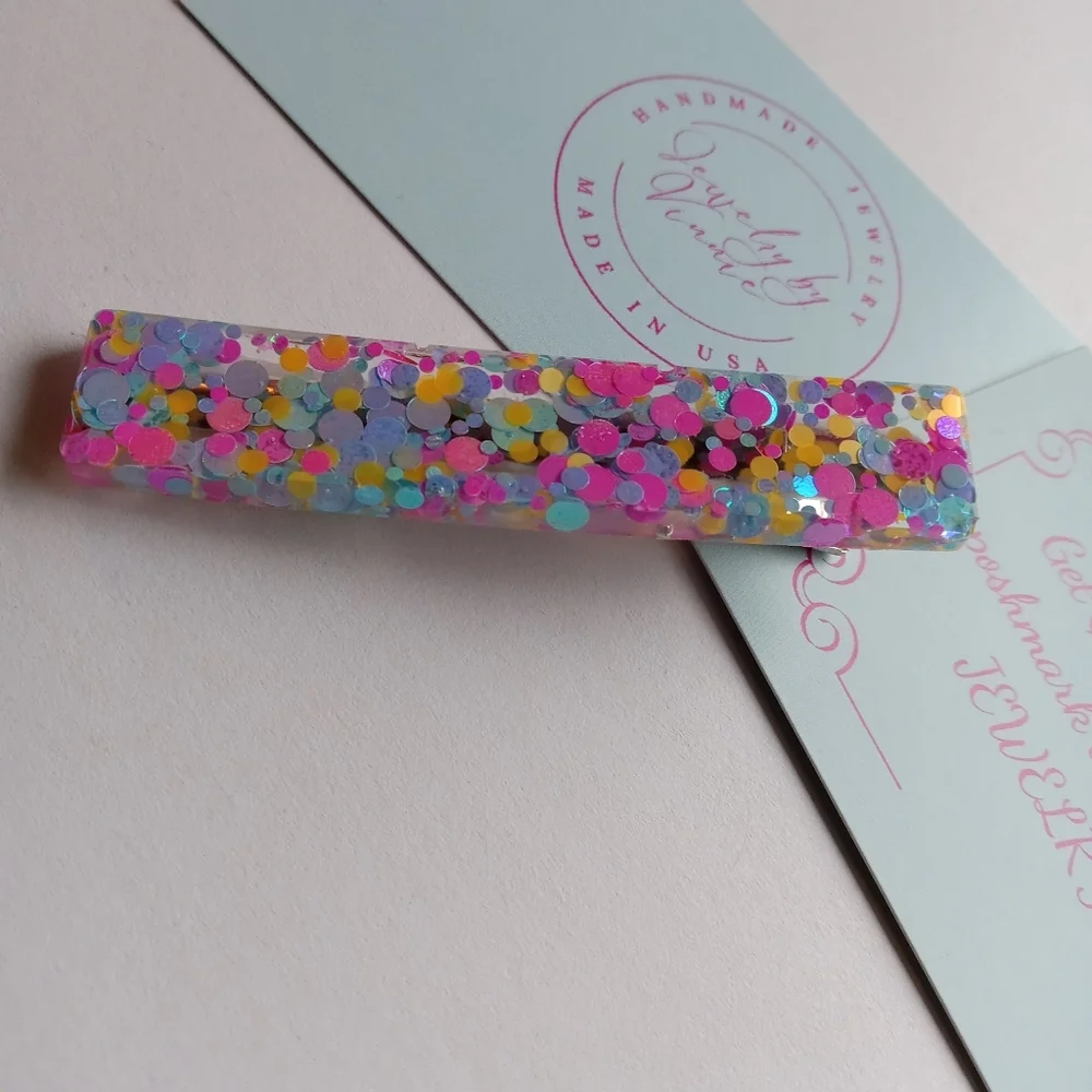 5/$25 Hand Crafted Multicolor Confetti Hair Clip